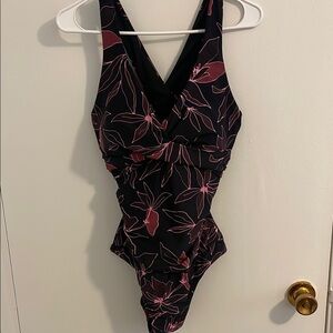 Eddie Bauer Black and Pink Floral One-Piece Swimsuit